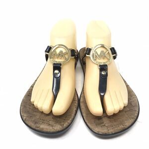 Michael Kors Women's Charm Jelly black Gold T Strap Flat Sandals Slides Size 6